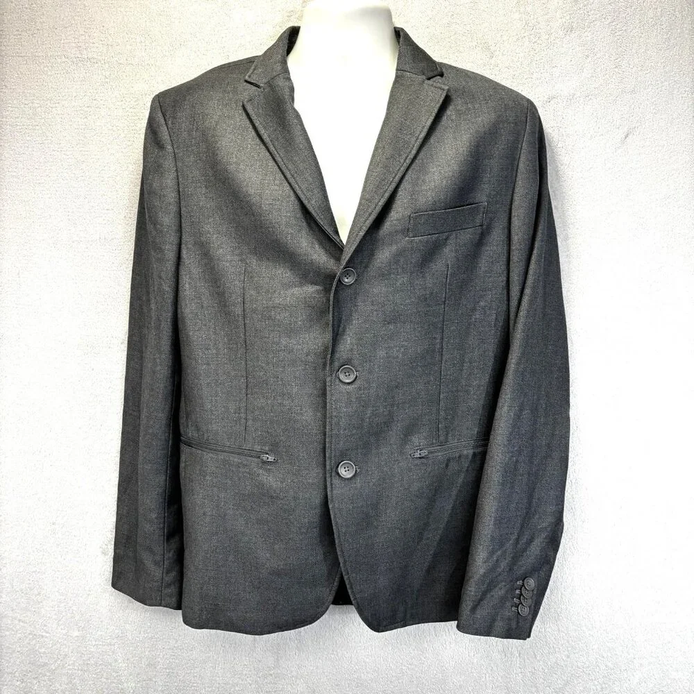 American Rag Cie Blazer Jacket Mens Medium Slim Fit Gray Sport Coat‎ Zip Pockets